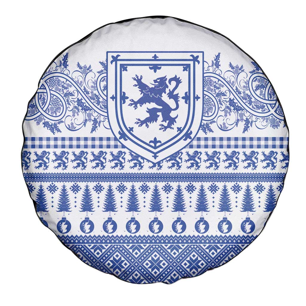 Scottish Christmas Spare Tire Cover Scotland Thistle and Celtic Knot White-Blue Color - Wonder Print Shop