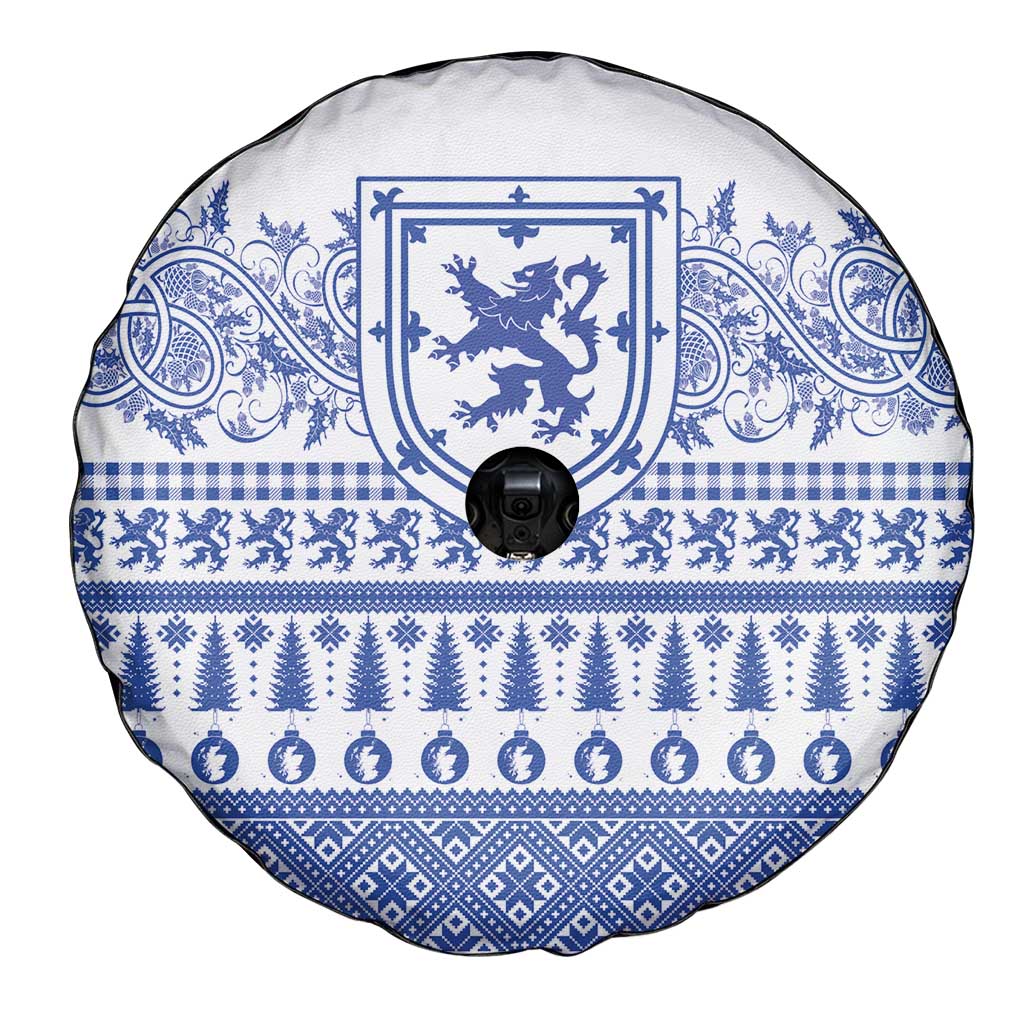 Scottish Christmas Spare Tire Cover Scotland Thistle and Celtic Knot White-Blue Color - Wonder Print Shop