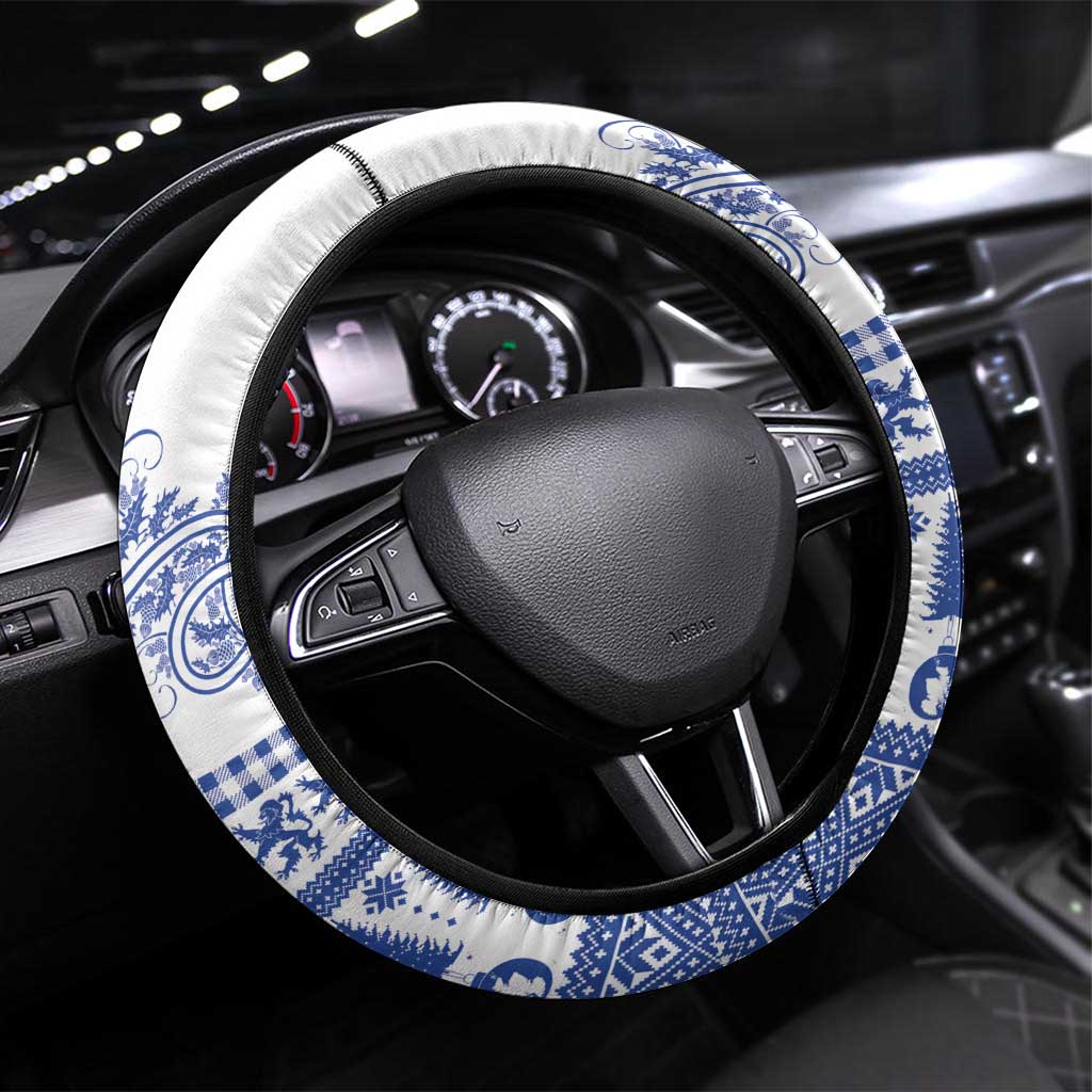 Scottish Christmas Steering Wheel Cover Scotland Thistle and Celtic Knot White-Blue Color - Wonder Print Shop