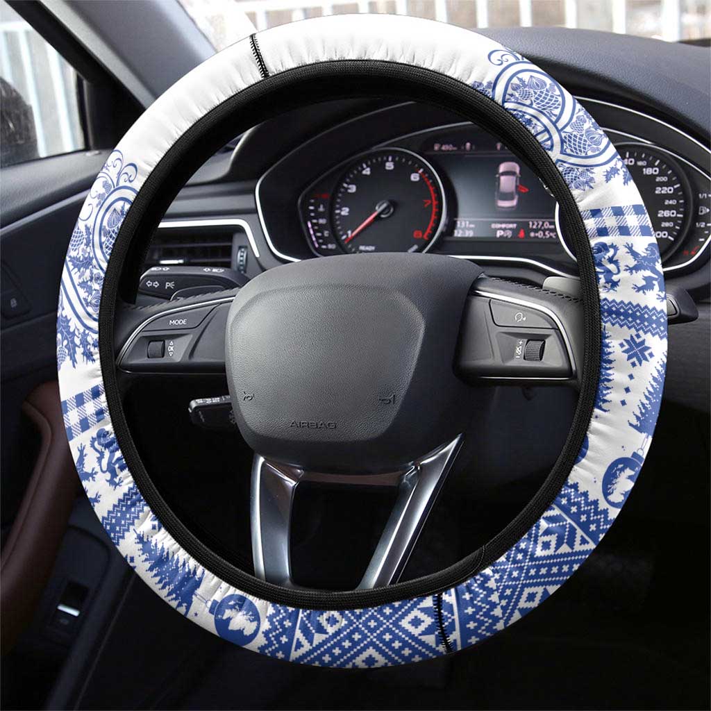 Scottish Christmas Steering Wheel Cover Scotland Thistle and Celtic Knot White-Blue Color - Wonder Print Shop