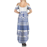 Scottish Christmas Summer Maxi Dress Scotland Thistle and Celtic Knot White-Blue Color - Wonder Print Shop