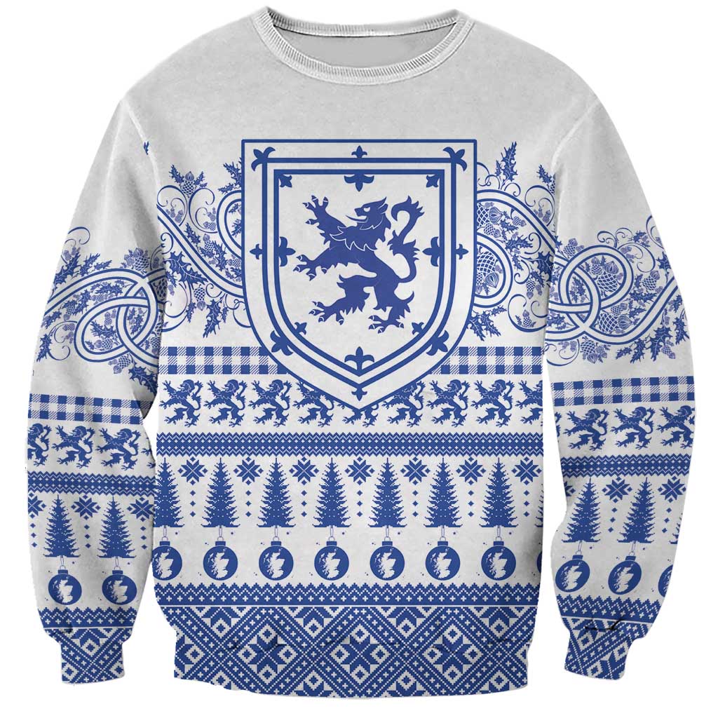 Scottish Christmas Sweatshirt Scotland Thistle and Celtic Knot White-Blue Color - Wonder Print Shop