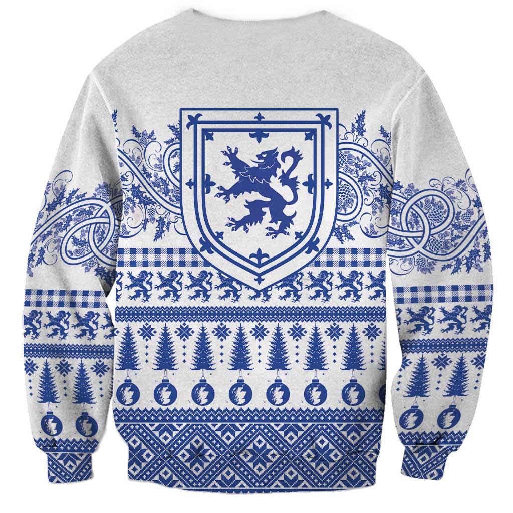 Scottish Christmas Sweatshirt Scotland Thistle and Celtic Knot White-Blue Color - Wonder Print Shop