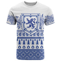 Scottish Christmas T Shirt Scotland Thistle and Celtic Knot White-Blue Color - Wonder Print Shop