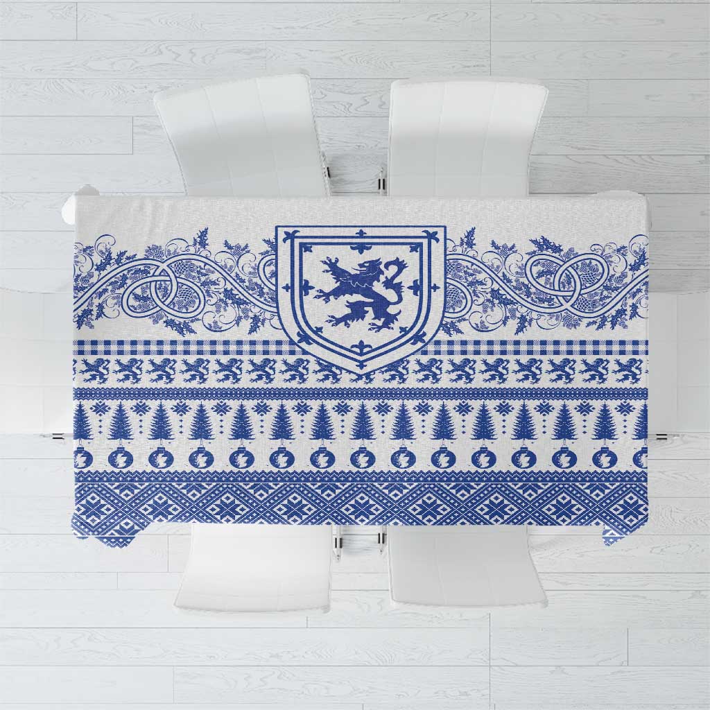 Scottish Christmas Tablecloth Scotland Thistle and Celtic Knot White-Blue Color - Wonder Print Shop