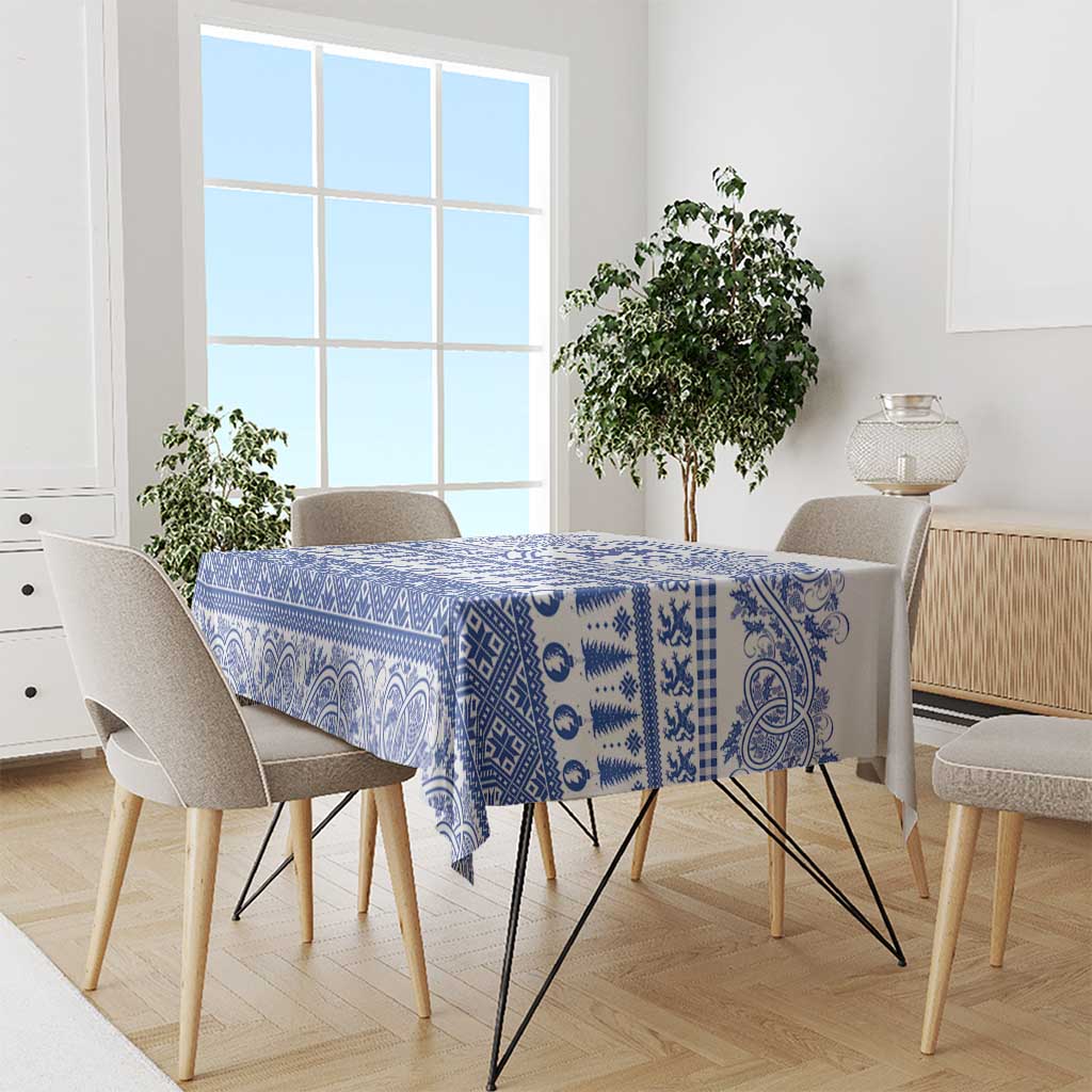 Scottish Christmas Tablecloth Scotland Thistle and Celtic Knot White-Blue Color - Wonder Print Shop