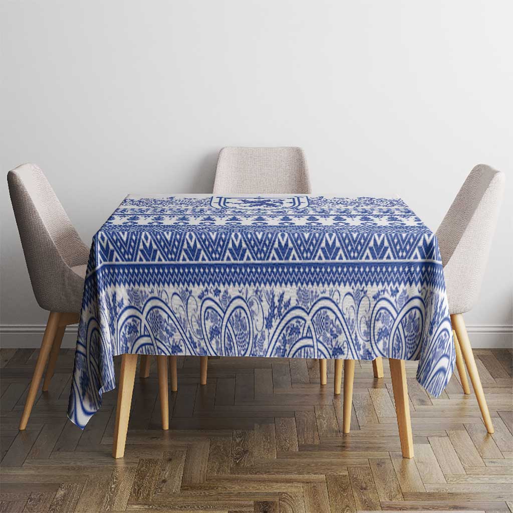 Scottish Christmas Tablecloth Scotland Thistle and Celtic Knot White-Blue Color - Wonder Print Shop