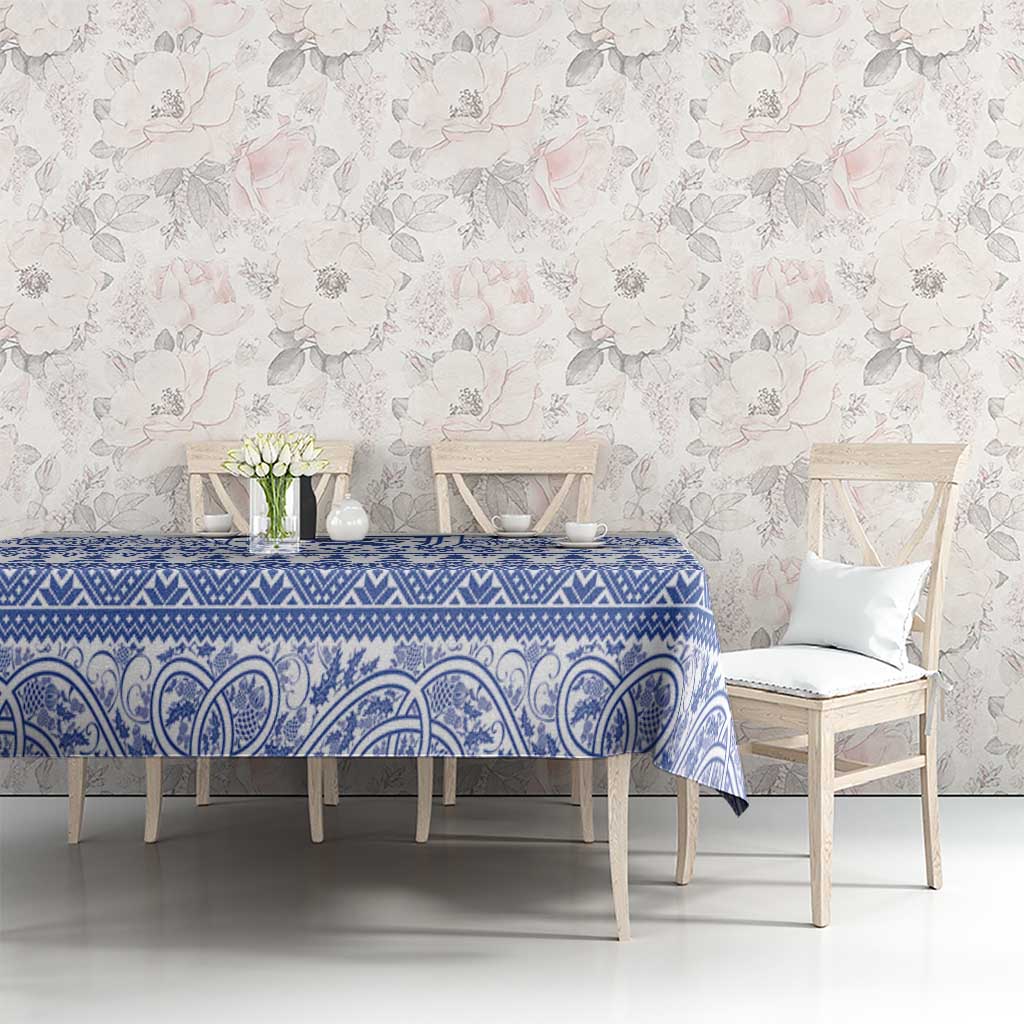 Scottish Christmas Tablecloth Scotland Thistle and Celtic Knot White-Blue Color - Wonder Print Shop