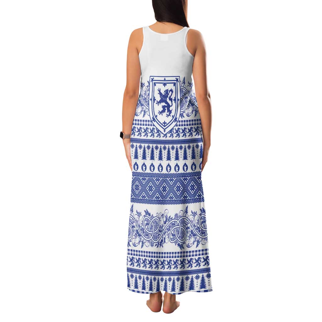 Scottish Christmas Tank Maxi Dress Scotland Thistle and Celtic Knot White-Blue Color - Wonder Print Shop