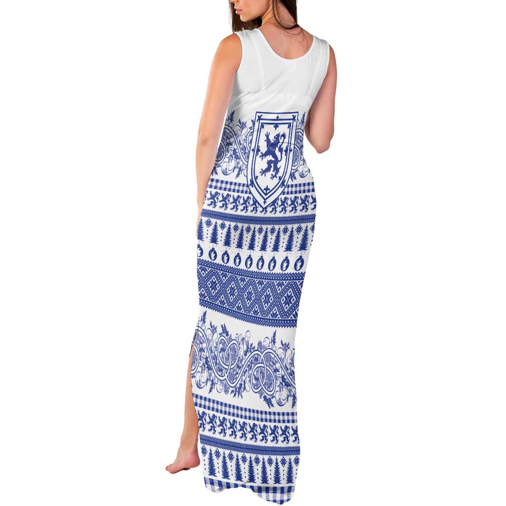 Scottish Christmas Tank Maxi Dress Scotland Thistle and Celtic Knot White-Blue Color - Wonder Print Shop