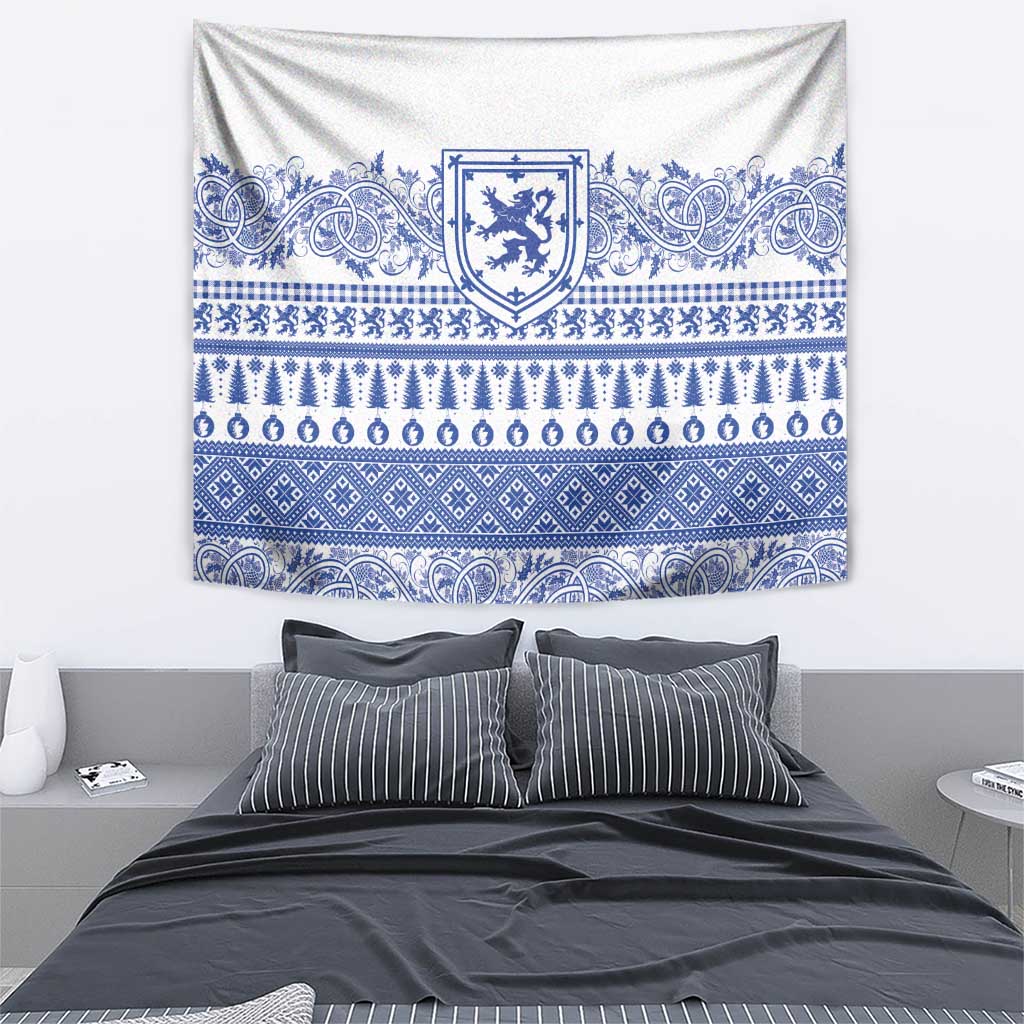 Scottish Christmas Tapestry Scotland Thistle and Celtic Knot White-Blue Color - Wonder Print Shop