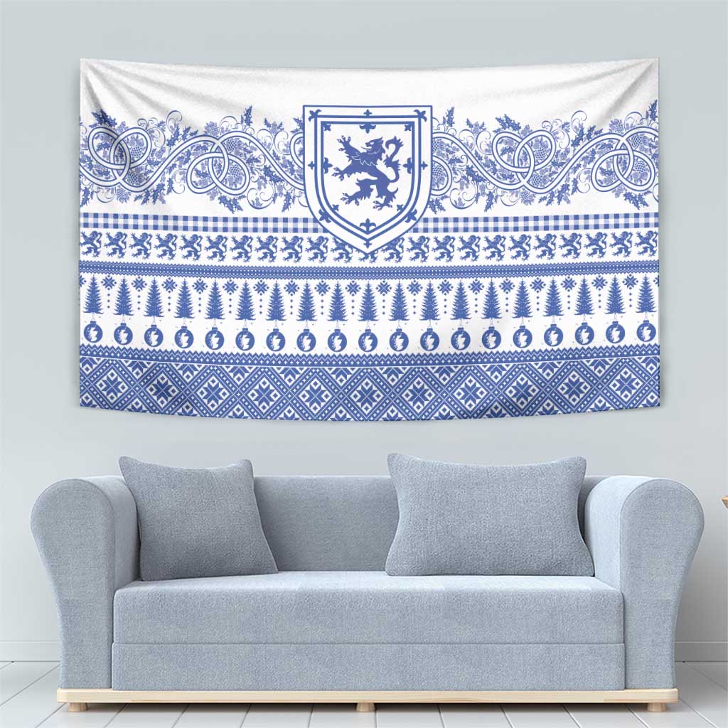 Scottish Christmas Tapestry Scotland Thistle and Celtic Knot White-Blue Color - Wonder Print Shop