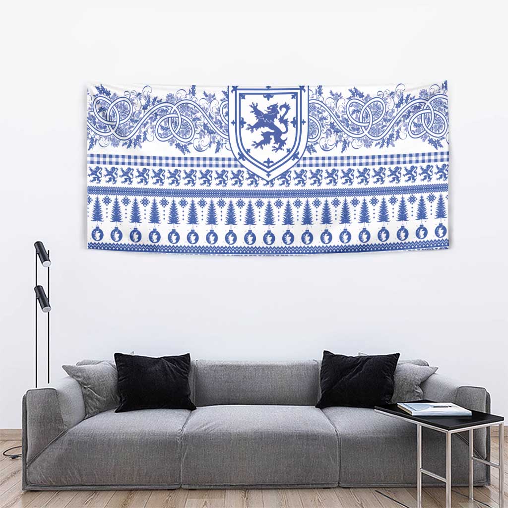 Scottish Christmas Tapestry Scotland Thistle and Celtic Knot White-Blue Color - Wonder Print Shop