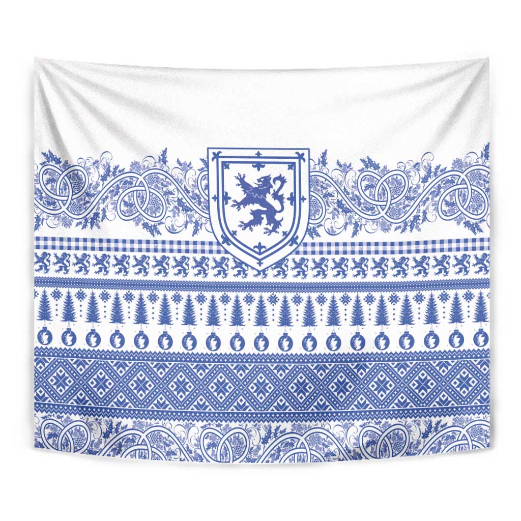 Scottish Christmas Tapestry Scotland Thistle and Celtic Knot White-Blue Color - Wonder Print Shop