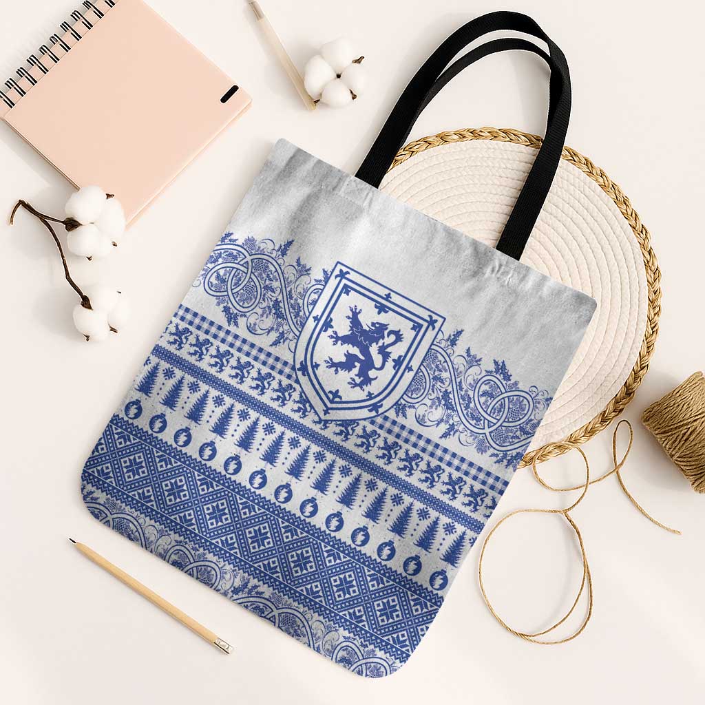 Scottish Christmas Tote Bag Scotland Thistle and Celtic Knot White-Blue Color - Wonder Print Shop