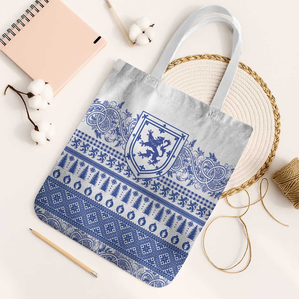 Scottish Christmas Tote Bag Scotland Thistle and Celtic Knot White-Blue Color - Wonder Print Shop