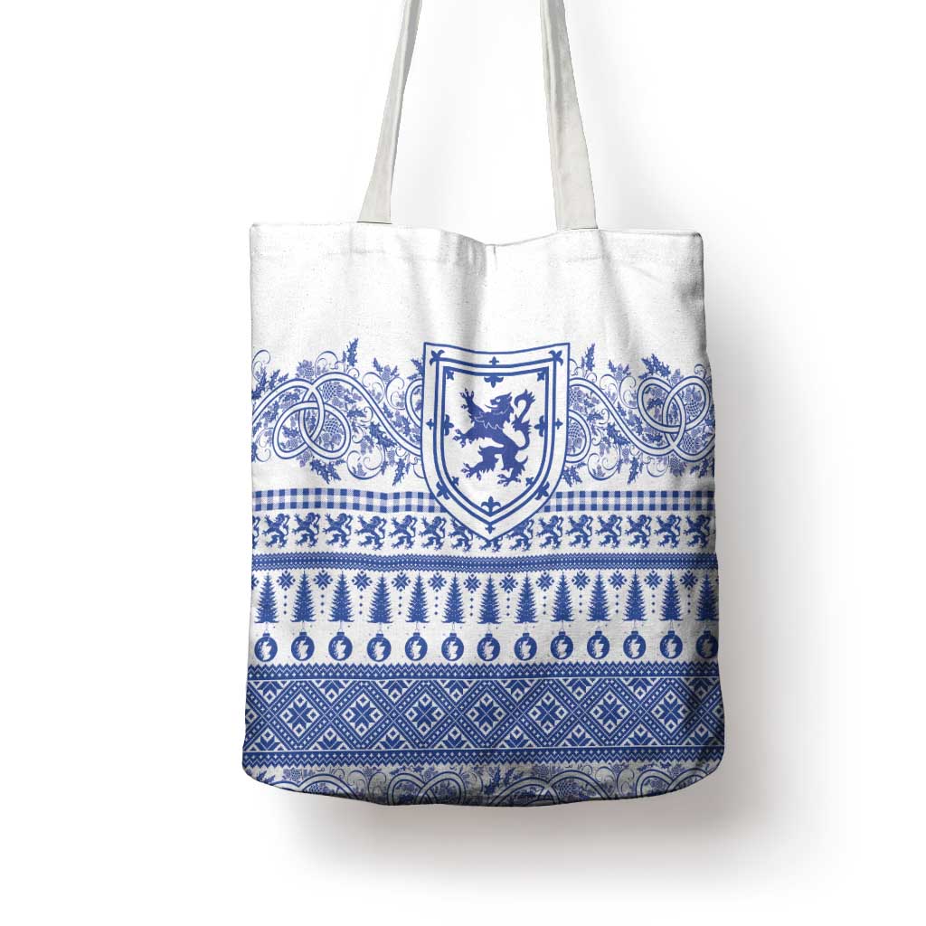 Scottish Christmas Tote Bag Scotland Thistle and Celtic Knot White-Blue Color - Wonder Print Shop