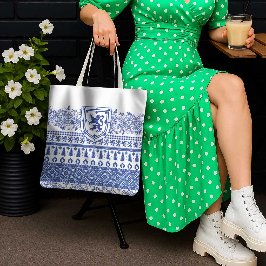 Scottish Christmas Tote Bag Scotland Thistle and Celtic Knot White-Blue Color - Wonder Print Shop