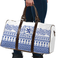 Scottish Christmas Travel Bag Scotland Thistle and Celtic Knot White-Blue Color - Wonder Print Shop