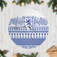 Scottish Christmas Tree Skirt Scotland Thistle and Celtic Knot White-Blue Color - Wonder Print Shop