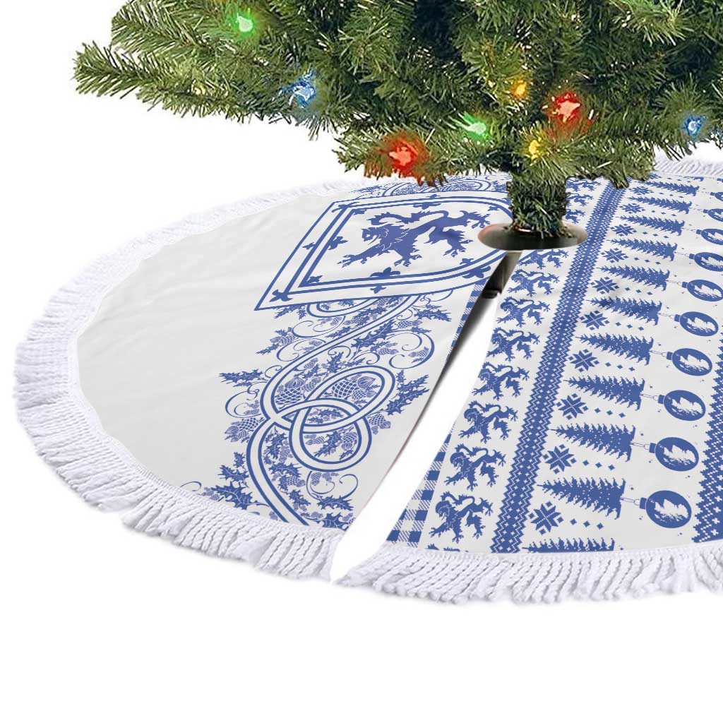 Scottish Christmas Tree Skirt Scotland Thistle and Celtic Knot White-Blue Color - Wonder Print Shop