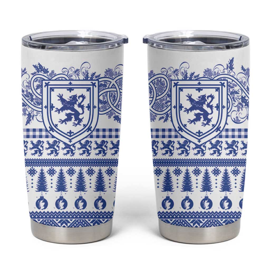 Scottish Christmas Tumbler Cup Scotland Thistle and Celtic Knot White-Blue Color - Wonder Print Shop