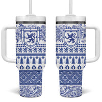 Scottish Christmas Tumbler With Handle Scotland Thistle and Celtic Knot White-Blue Color - Wonder Print Shop
