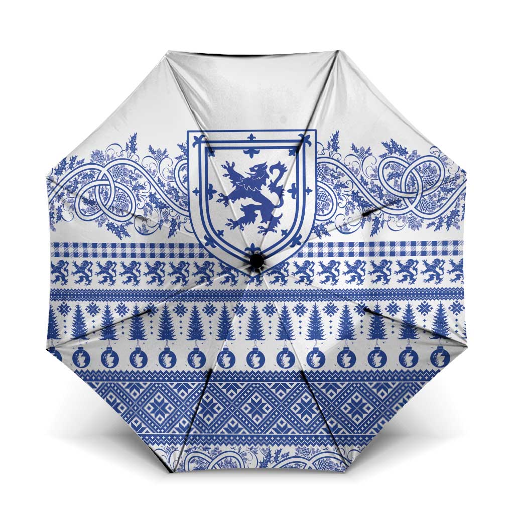 Scottish Christmas Umbrella Scotland Thistle and Celtic Knot White-Blue Color - Wonder Print Shop