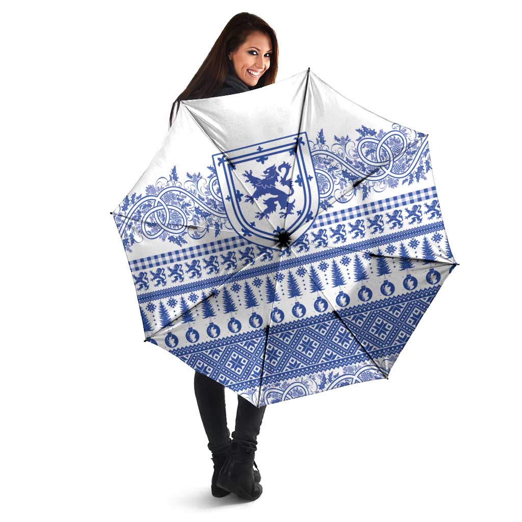 Scottish Christmas Umbrella Scotland Thistle and Celtic Knot White-Blue Color - Wonder Print Shop