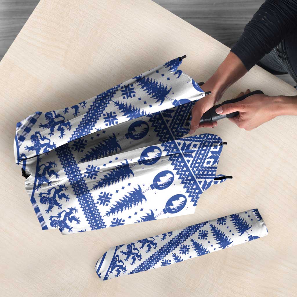 Scottish Christmas Umbrella Scotland Thistle and Celtic Knot White-Blue Color - Wonder Print Shop