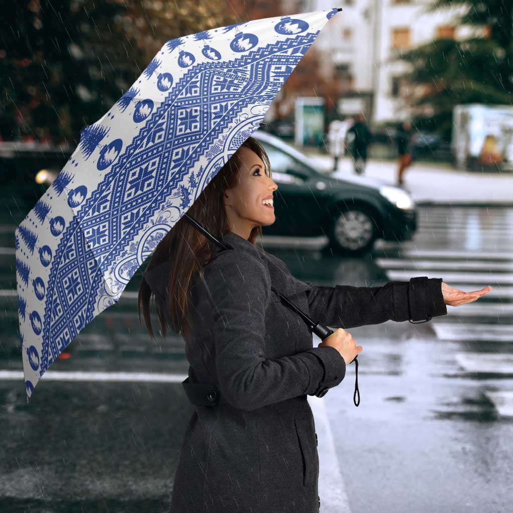 Scottish Christmas Umbrella Scotland Thistle and Celtic Knot White-Blue Color - Wonder Print Shop