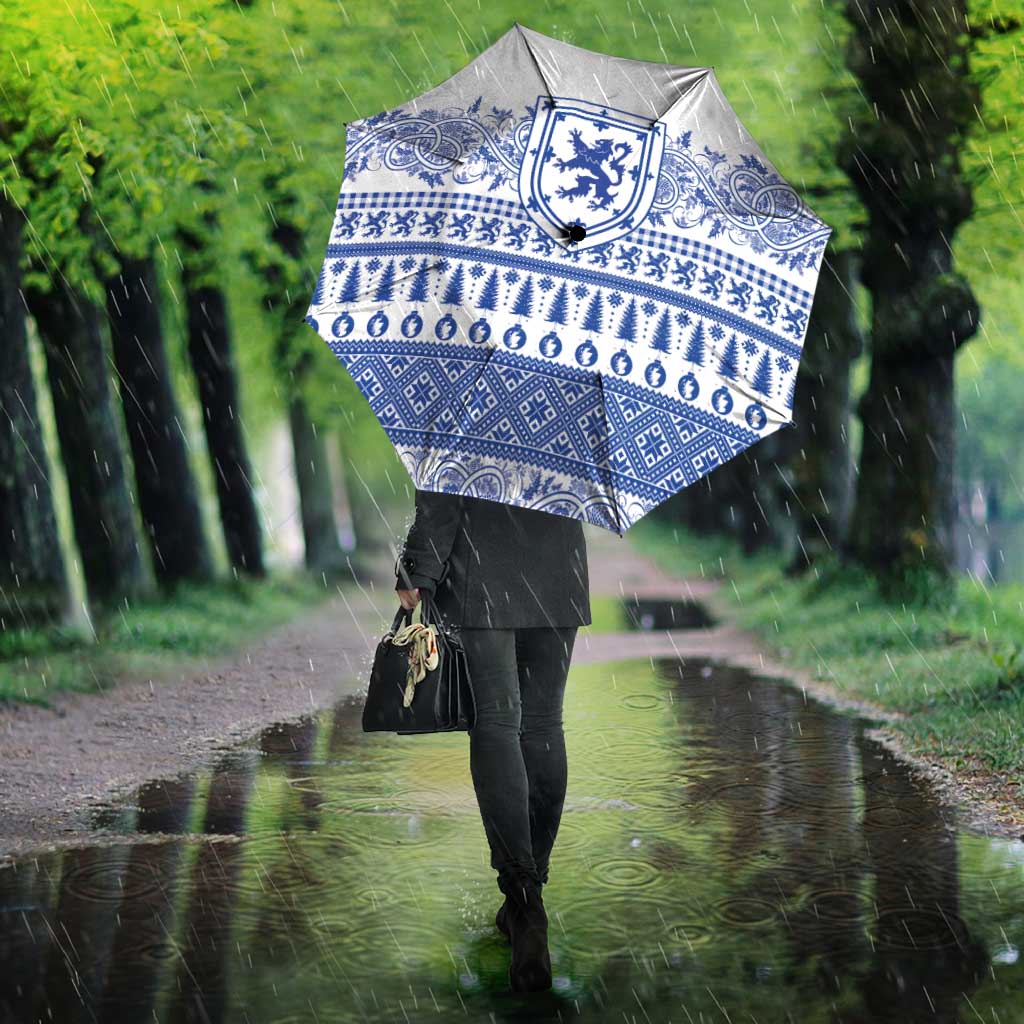 Scottish Christmas Umbrella Scotland Thistle and Celtic Knot White-Blue Color - Wonder Print Shop