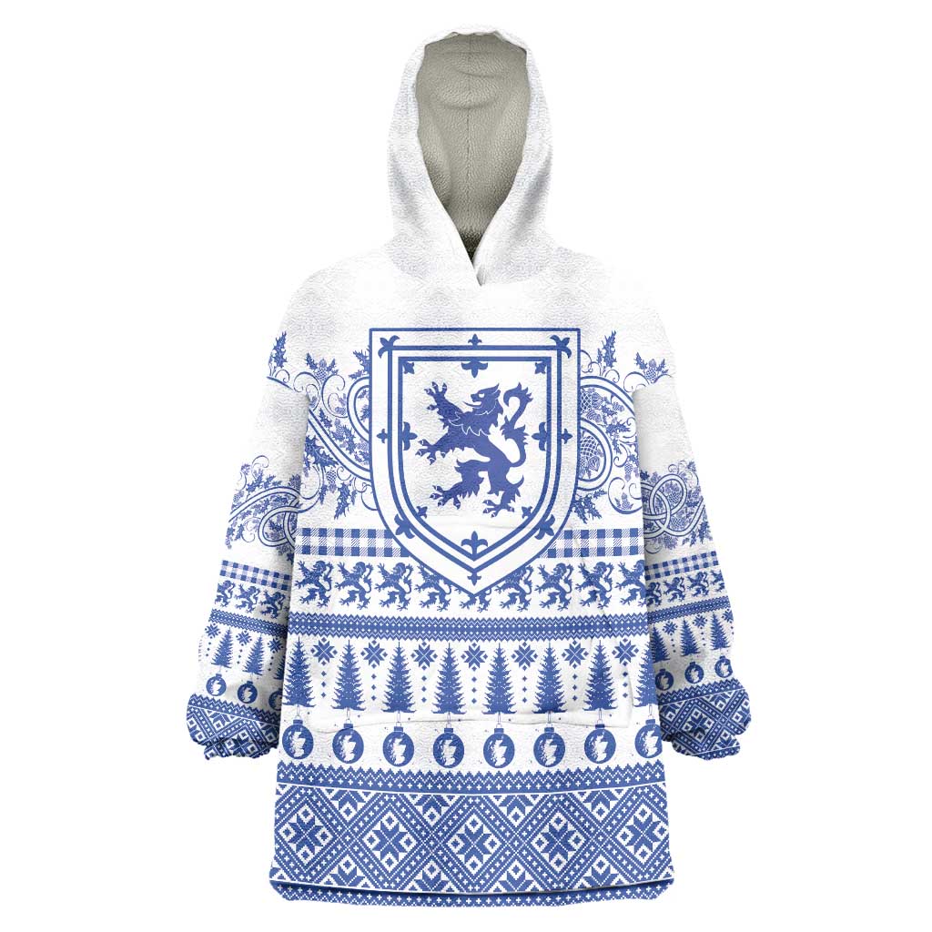 Scottish Christmas Wearable Blanket Hoodie Scotland Thistle and Celtic Knot White-Blue Color - Wonder Print Shop