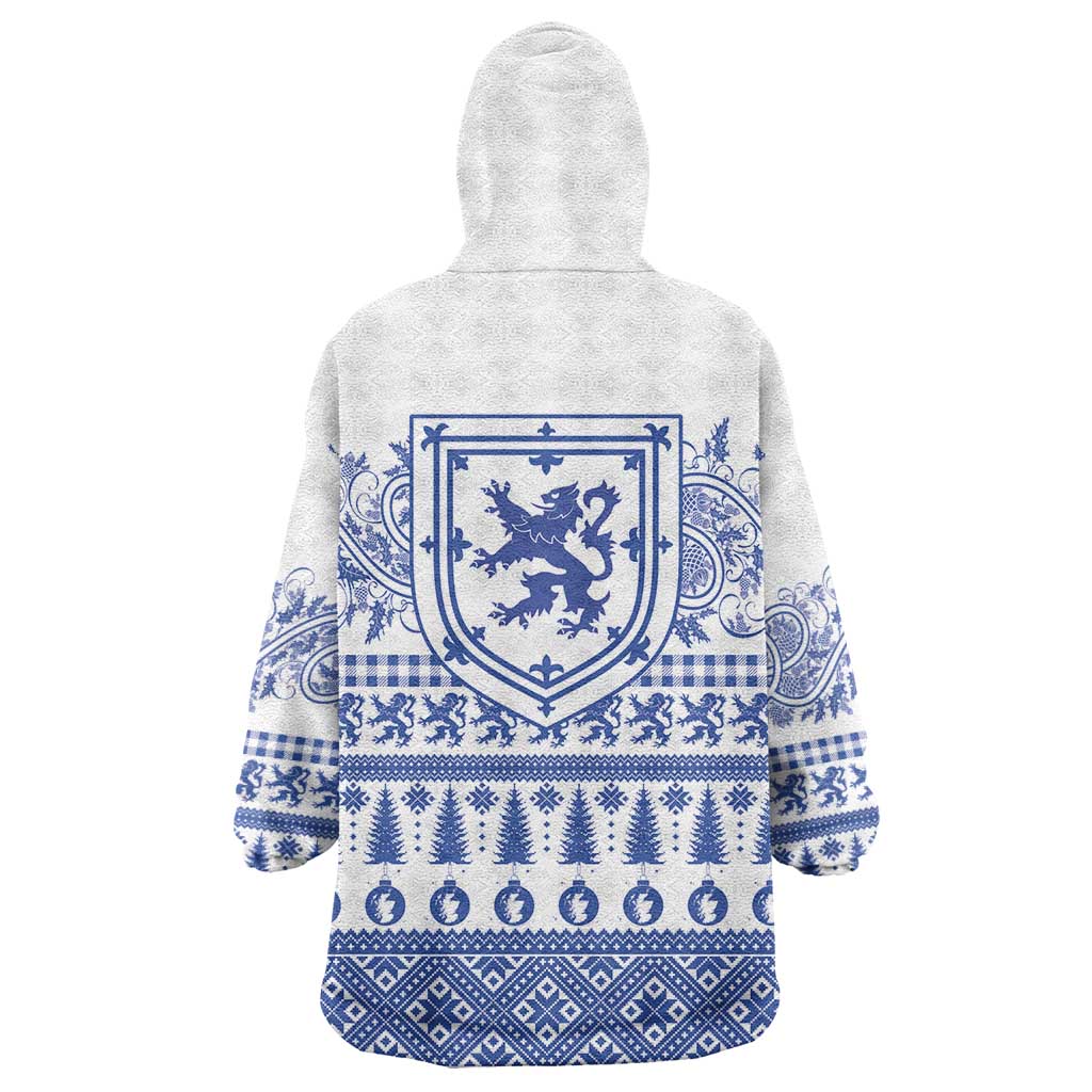 Scottish Christmas Wearable Blanket Hoodie Scotland Thistle and Celtic Knot White-Blue Color - Wonder Print Shop