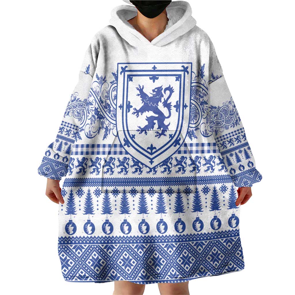 Scottish Christmas Wearable Blanket Hoodie Scotland Thistle and Celtic Knot White-Blue Color - Wonder Print Shop