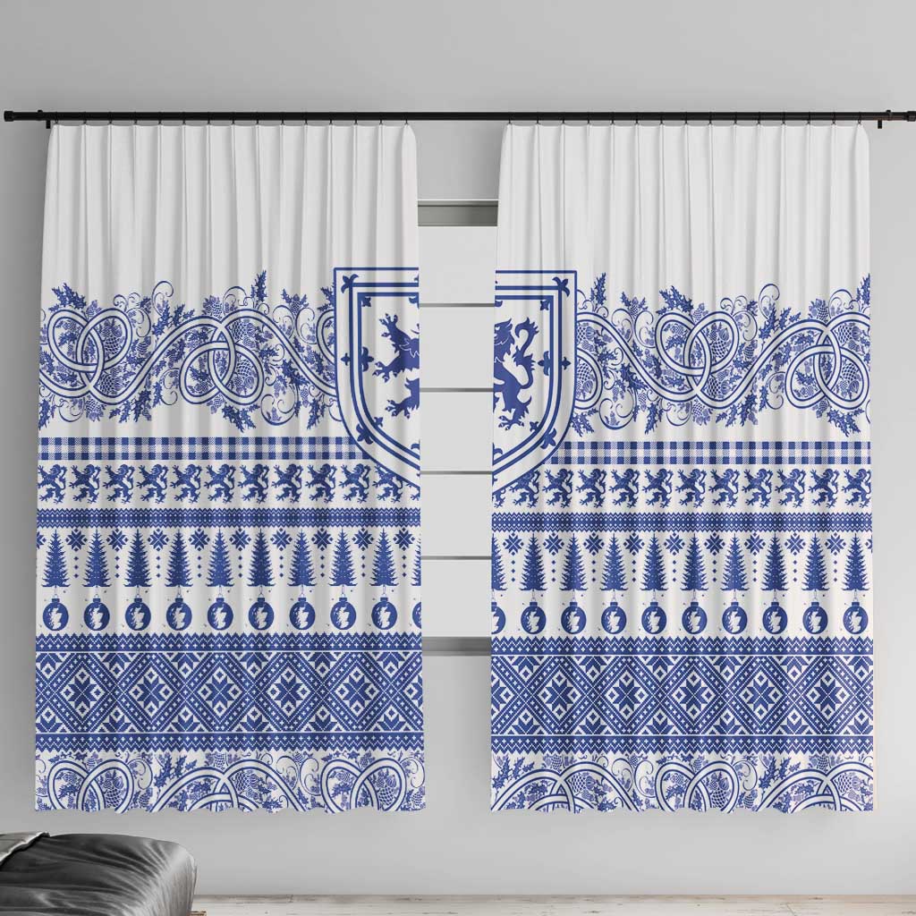 Scottish Christmas Window Curtain Scotland Thistle and Celtic Knot White-Blue Color - Wonder Print Shop