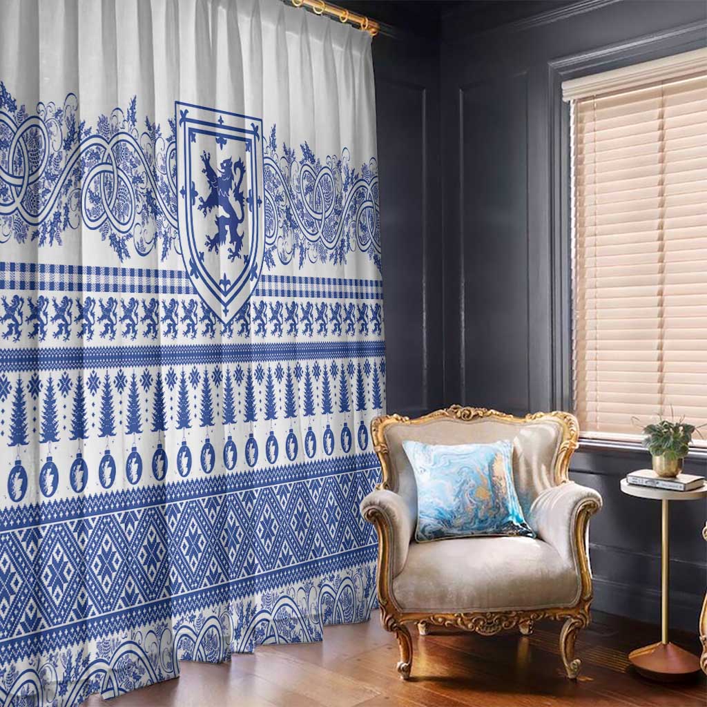 Scottish Christmas Window Curtain Scotland Thistle and Celtic Knot White-Blue Color - Wonder Print Shop