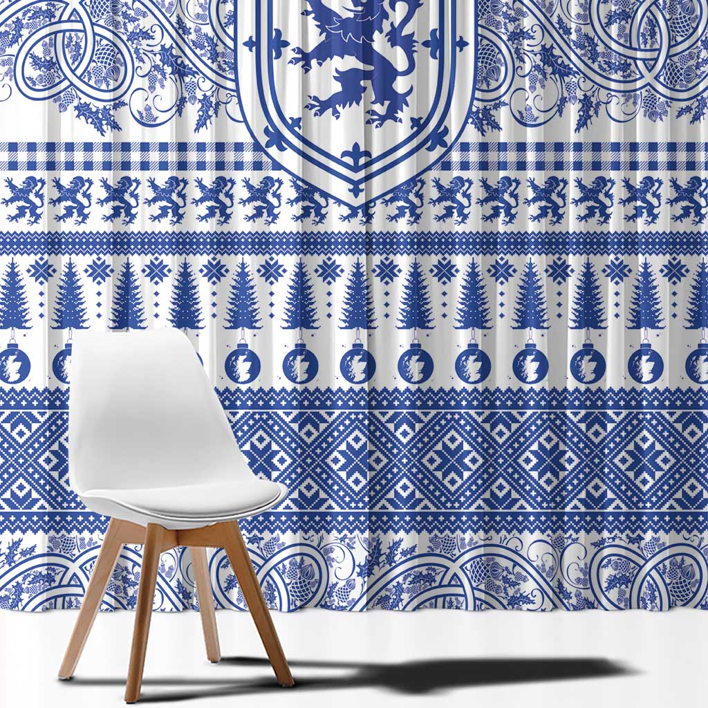 Scottish Christmas Window Curtain Scotland Thistle and Celtic Knot White-Blue Color - Wonder Print Shop