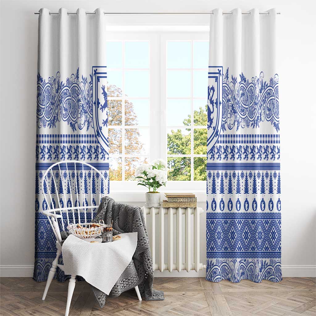 Scottish Christmas Window Curtain Scotland Thistle and Celtic Knot White-Blue Color - Wonder Print Shop