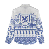 Scottish Christmas Women Casual Shirt Scotland Thistle and Celtic Knot White-Blue Color - Wonder Print Shop