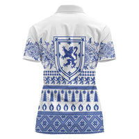 Scottish Christmas Women Polo Shirt Scotland Thistle and Celtic Knot White-Blue Color - Wonder Print Shop