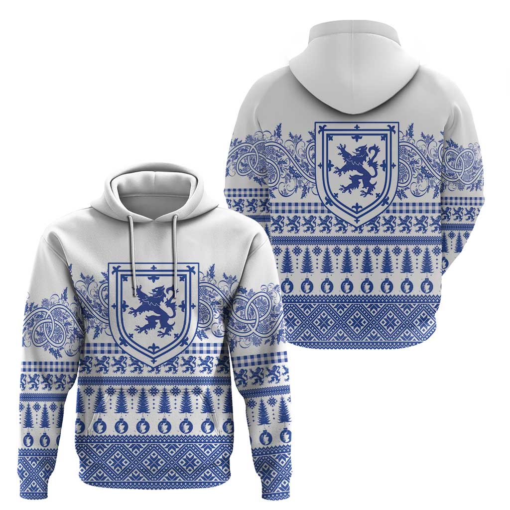 Scottish Christmas Zip Hoodie Scotland Thistle and Celtic Knot White-Blue Color - Wonder Print Shop