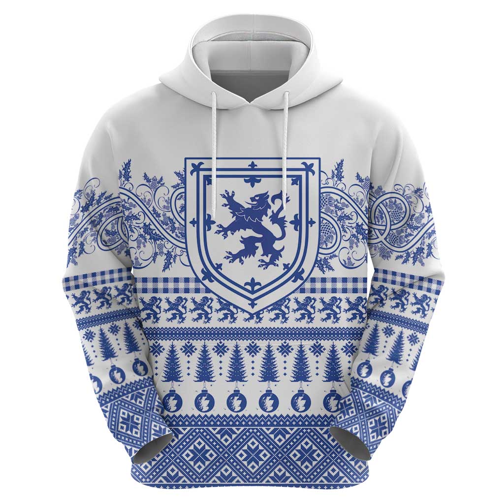 Scottish Christmas Zip Hoodie Scotland Thistle and Celtic Knot White-Blue Color - Wonder Print Shop