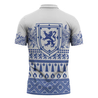 Scottish Christmas Zipper Polo Shirt Scotland Thistle and Celtic Knot White-Blue Color - Wonder Print Shop