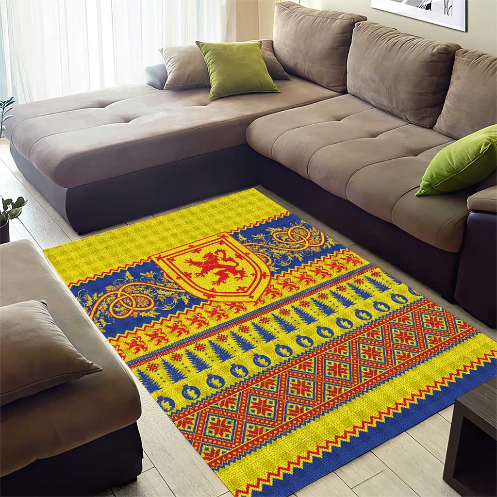 Scottish Christmas Area Rug Scotland Thistle and Celtic Knot Yellow-Red Color - Wonder Print Shop