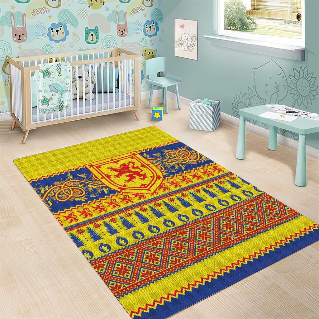 Scottish Christmas Area Rug Scotland Thistle and Celtic Knot Yellow-Red Color - Wonder Print Shop