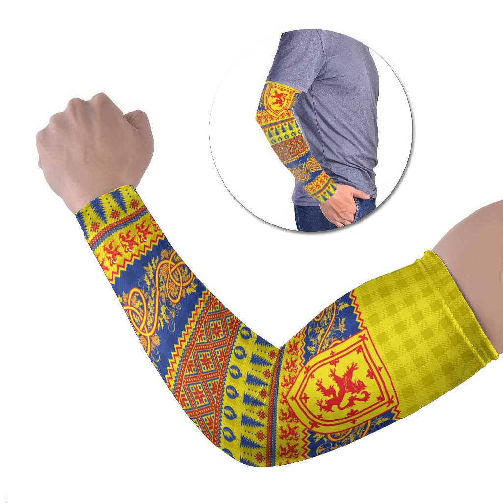 Scottish Christmas Arm Sleeves Scotland Thistle and Celtic Knot Yellow-Red Color - Wonder Print Shop