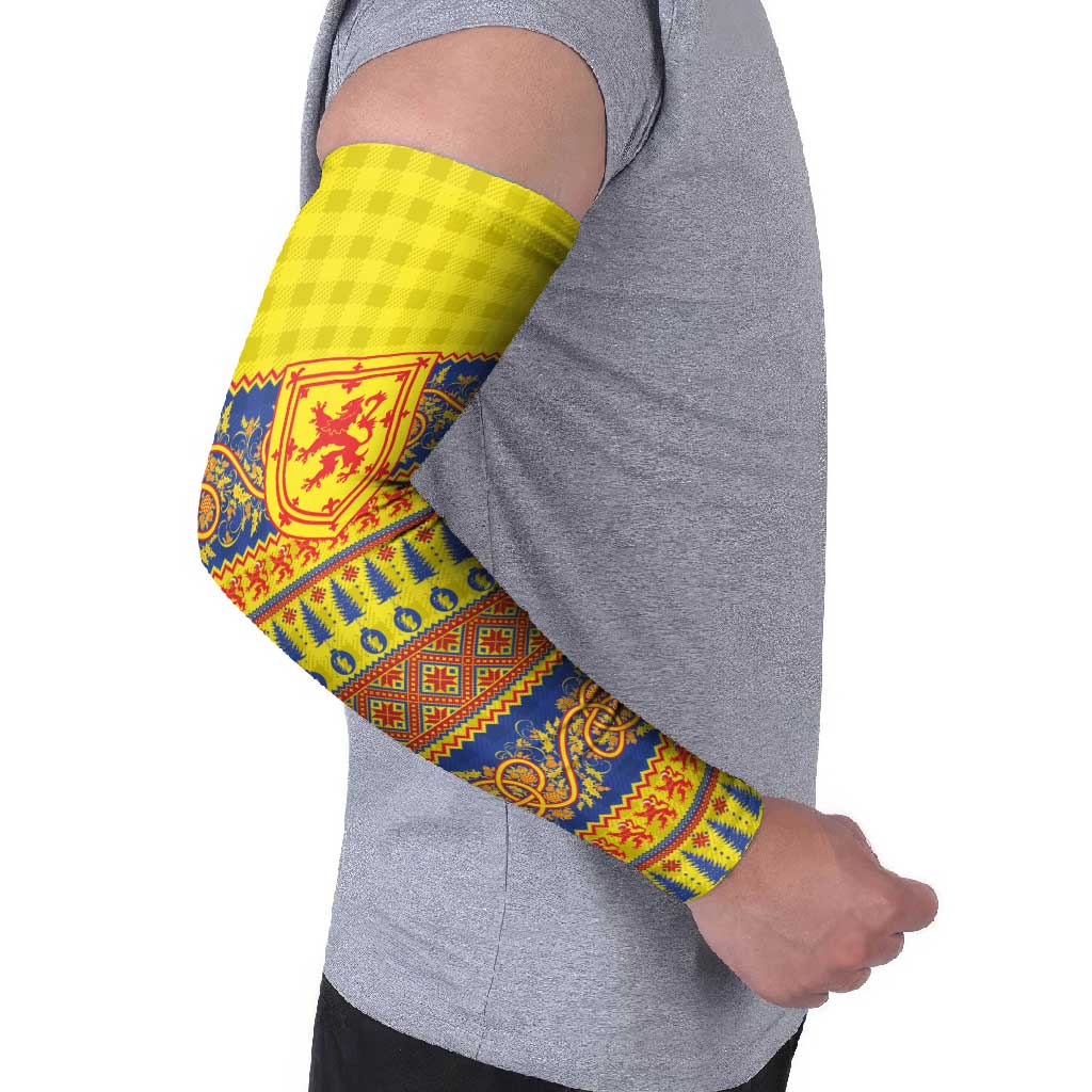 Scottish Christmas Arm Sleeves Scotland Thistle and Celtic Knot Yellow-Red Color - Wonder Print Shop