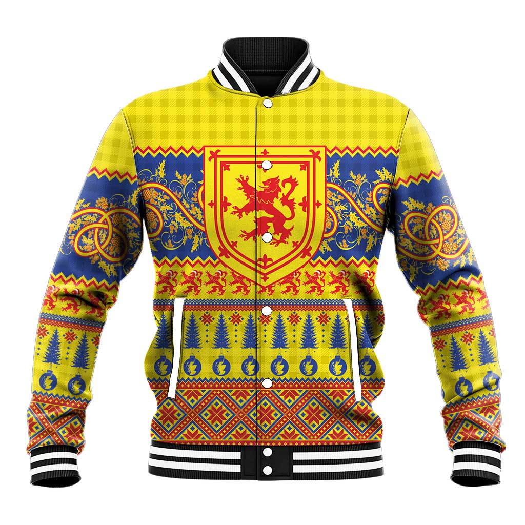 Scottish Christmas Baseball Jacket Scotland Thistle and Celtic Knot Yellow-Red Color - Wonder Print Shop