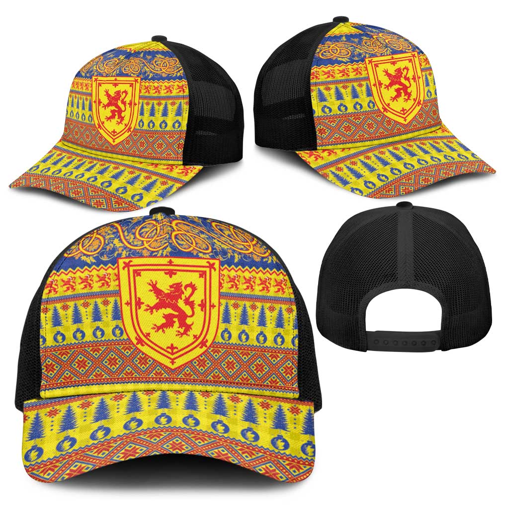 Scottish Christmas Baseball Net Cap Scotland Thistle and Celtic Knot Yellow-Red Color - Wonder Print Shop